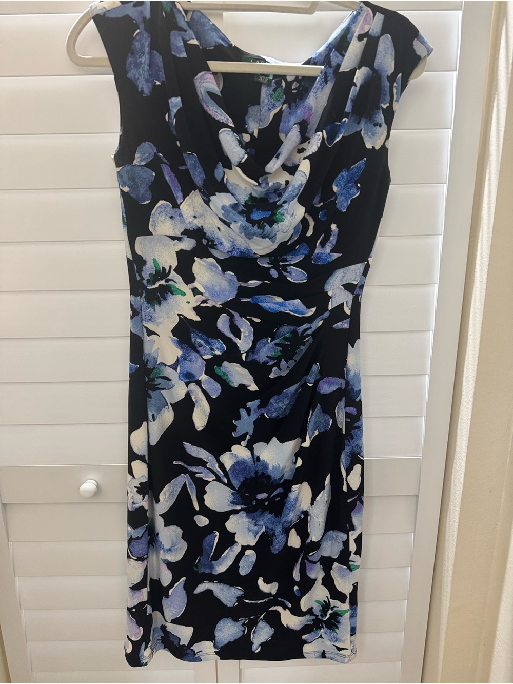 Lauren - Ralph Lauren Black Dress with Blue & White Floral Print